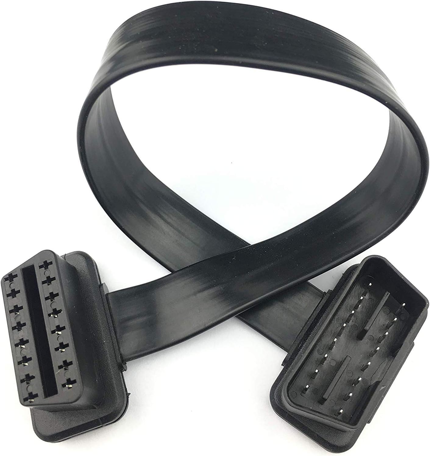 Full 16pin OBD II OBD2 Male to Female Extension Cable Flat Ribbon Cable with Angled connectors 30cm/1ft 16pin