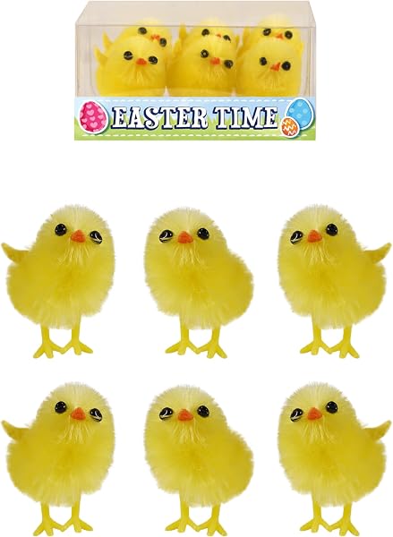 HENBRANDT Pack of 6 Fluffy Yellow Chicks Mini Easter Chick Decorations for Easter Art and Crafts Little Chicken Spring Decorations Kids Egg Hunt Easter Bonnet Decoration and Cake Decorations - 2