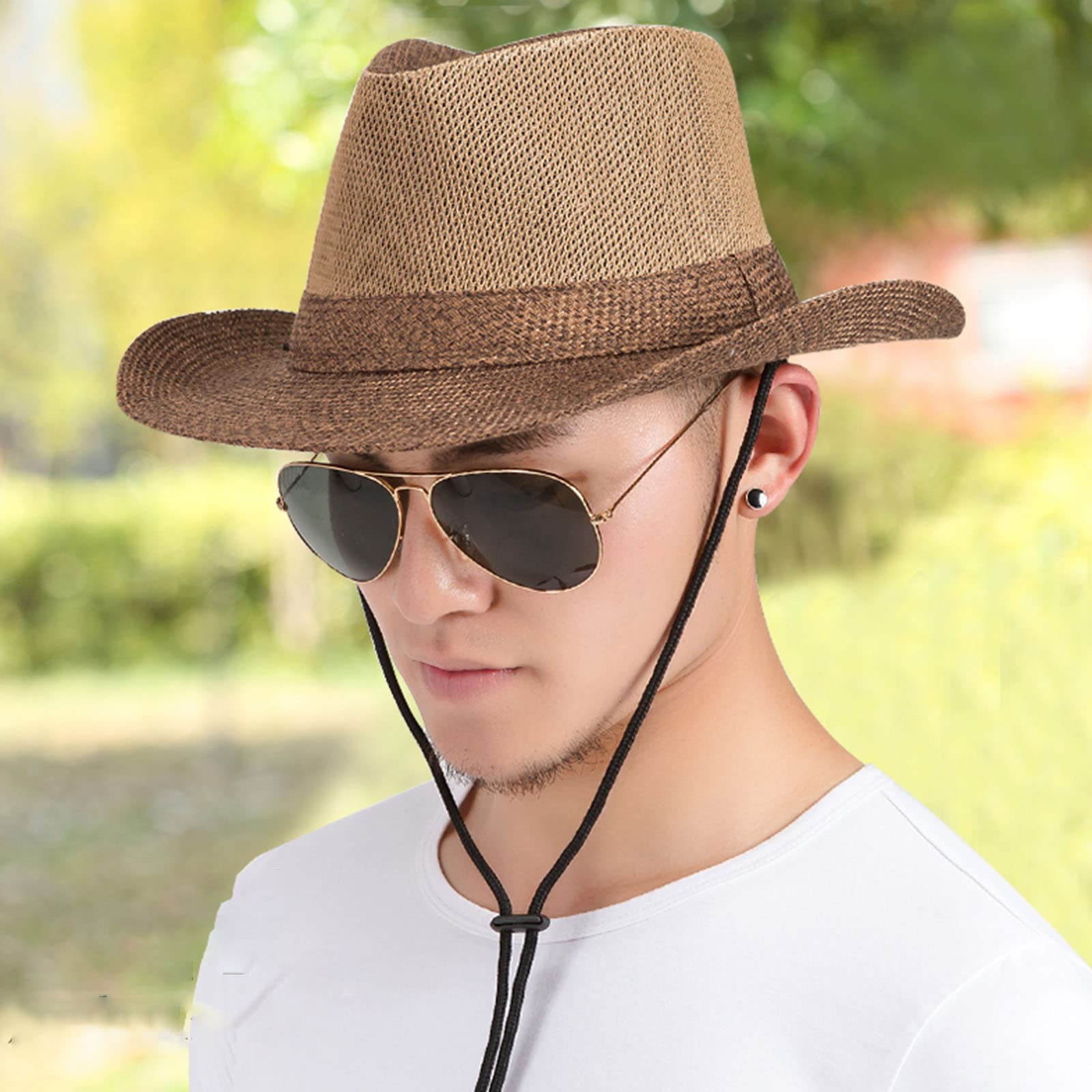 Chapeau Panama Homme En Paille Avec Bord Large - Maille Respirante, Bandeau Anti-transpiration, Réglable 54-59 Cm