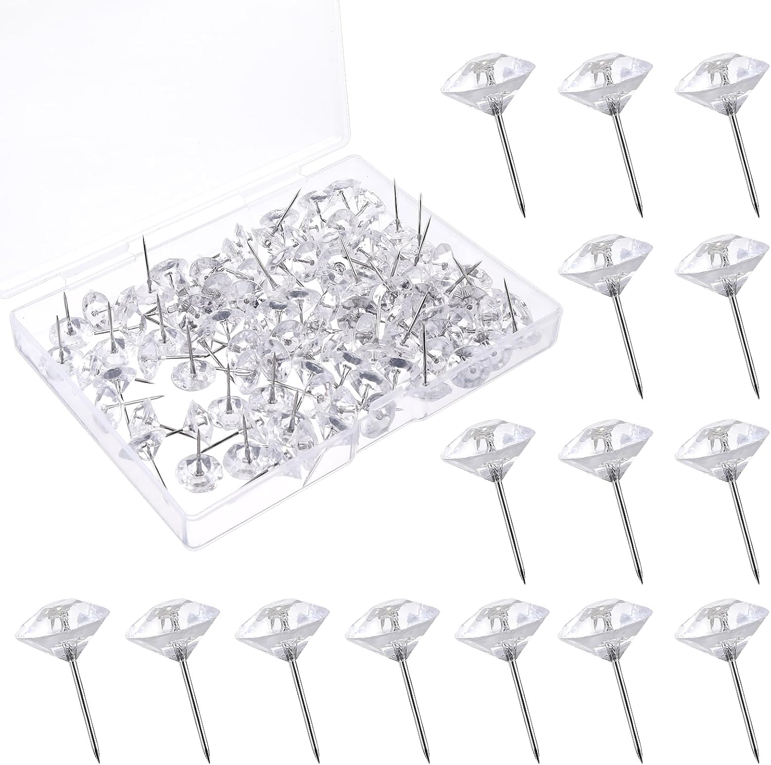 Bremorou Clear Thumb Tacks for Wall, 100 Pcs Clear Thumb