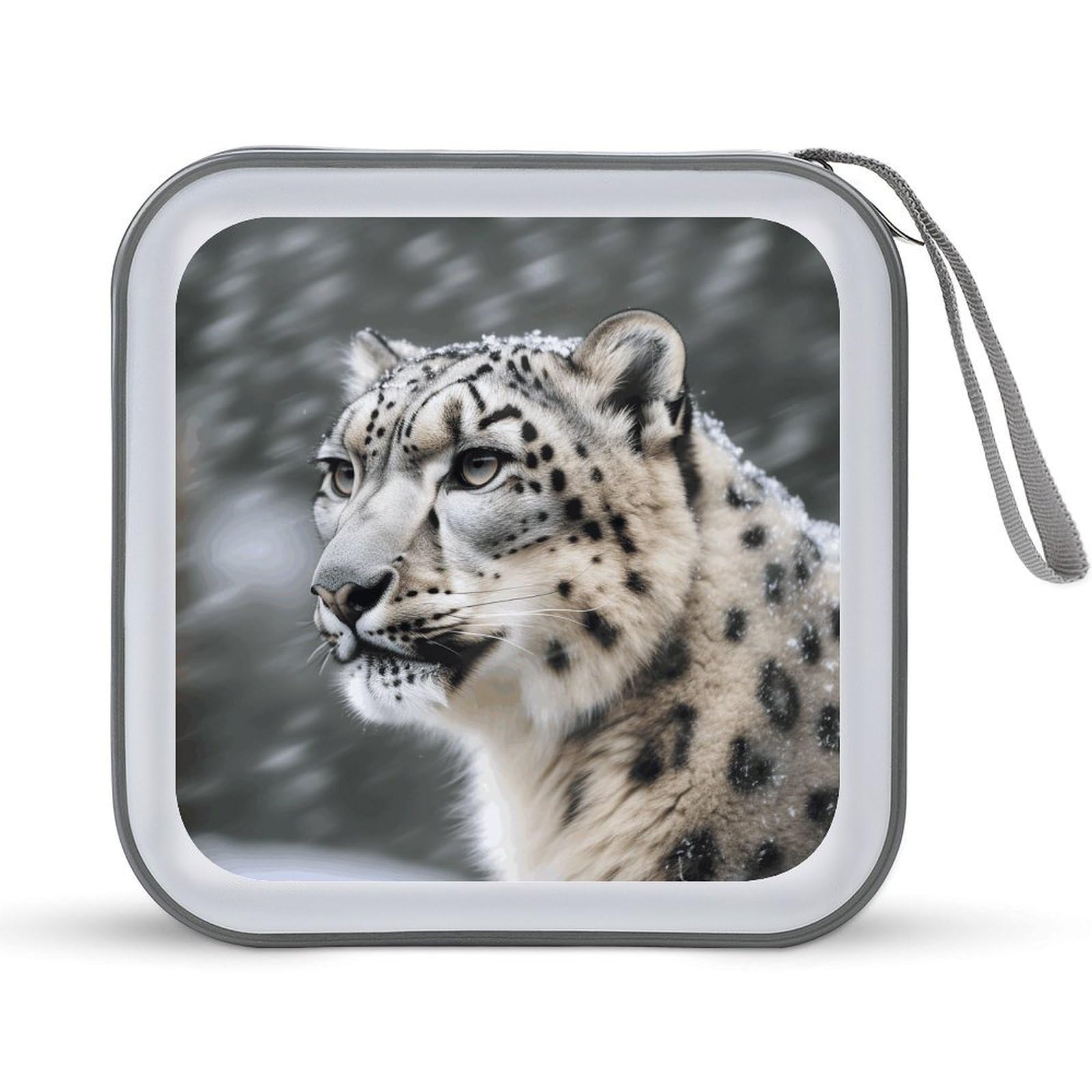 FekiLoot Snow Leopard CD Case 40 Capacity DVD Case Holder Hard Plastic DVD Disc Storage Binder for Car Portable Zipper Disc Storage Organizer Wallet Bag for Home Travel