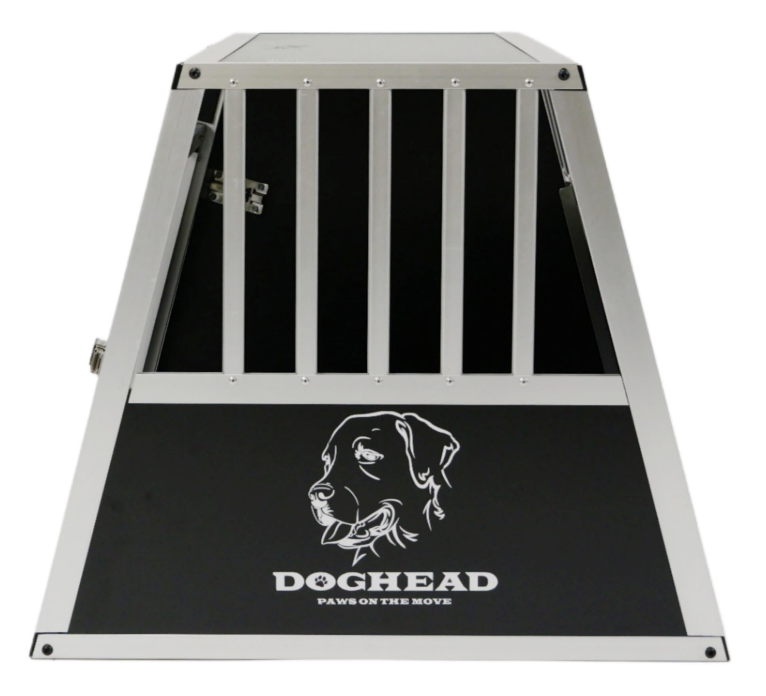 DOGHEAD Hundetransportbox Ecoline, Double 90x65x55 cm, Schwarz, Aluminium, Beidseitig Abgeschrägt 75°, 2 Trennwände
