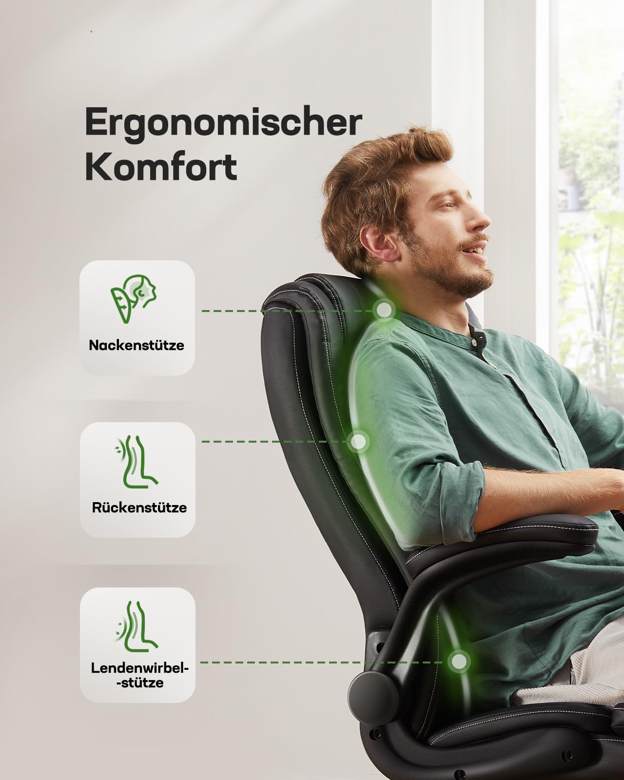 Marsail Ergonomiczne krzesło biurowe z regulowanym podparciem lędźwiowym, zagłówkiem i podłokietnikiem, regulacją wysokości i funkcją przechylania