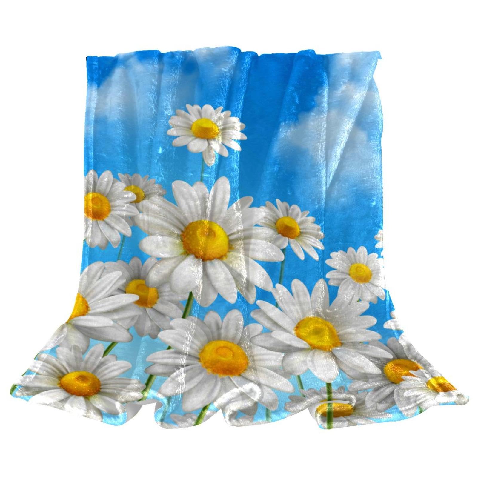 Couverture polaire fleurs blanches 150x200cm pour lit et canapé