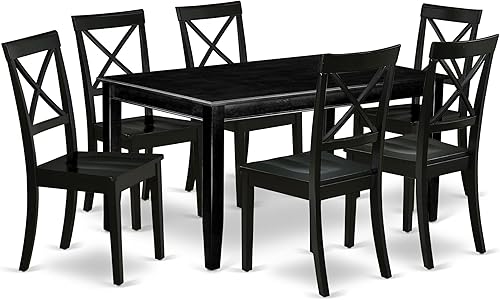 East West Furniture DUBO7-BLK-W - Juego de comedor de 7 piezas que consta de una mesa de comedor rectangular y 6 sillas de cocina, 36 x 60 pulgadas,