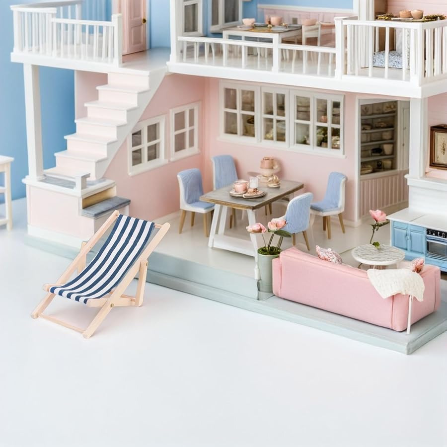 3-Pack Miniature Beach Chair & Table, 1:12 Scale Dollhouse Miniature Beach Furniture Set, Tiny Beach Chairs for Pool Party Decor, Mini Pool Furniture, for Garden Cake DIY Craft (Blue) - image 5