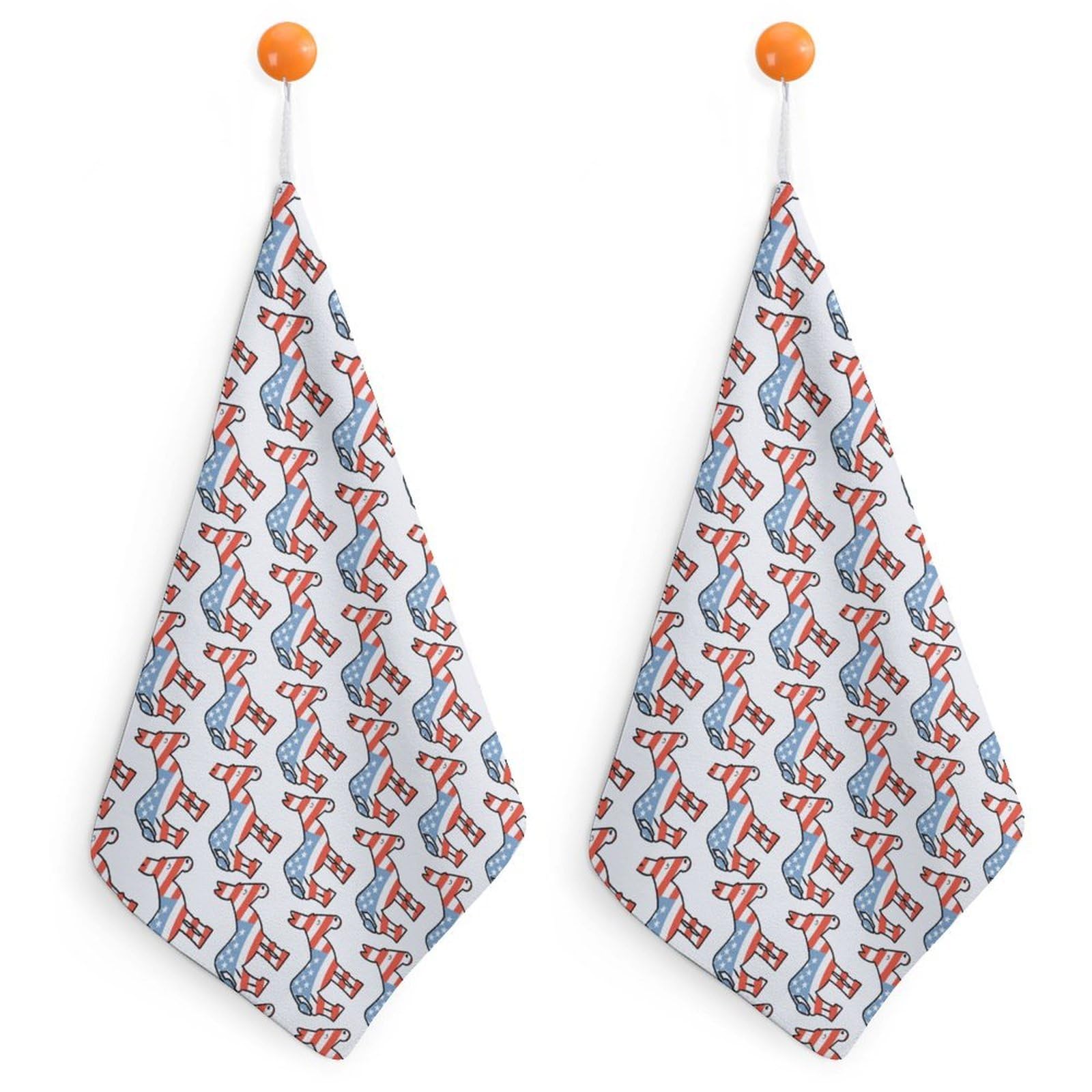 TXFBTRFSA Democrat Donkey Pattern Hand Towels with Hanging Loop Kitchen Towel Handkerchiefs Cleaning Cloths