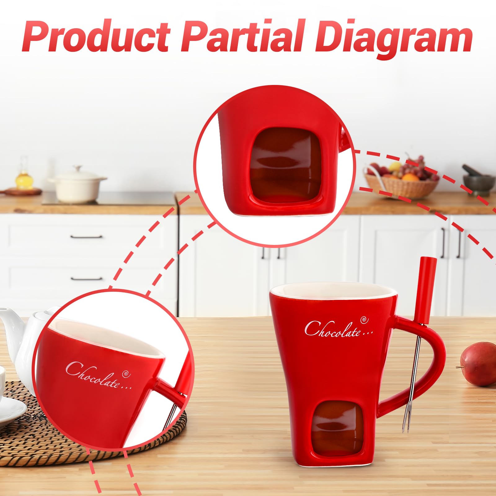 Ceramic Fondue Mugs with Fork, Melting Chocolate Pot with Fork, Chocolate Fondue Mug, Cheese Warmer Cup - Image 3