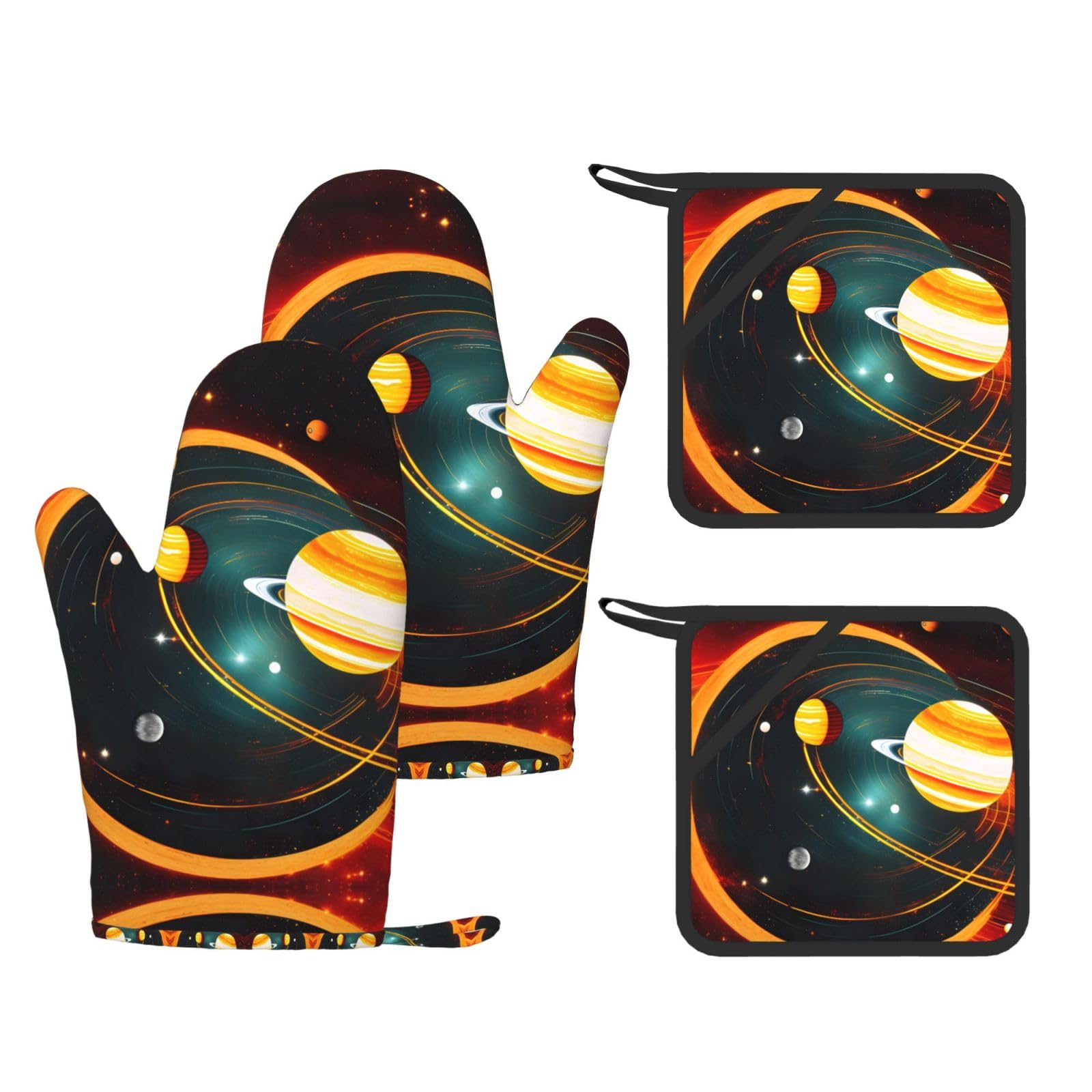 Lot de 4 maniques en silicone motif Jupiter Saturne pour cuisine