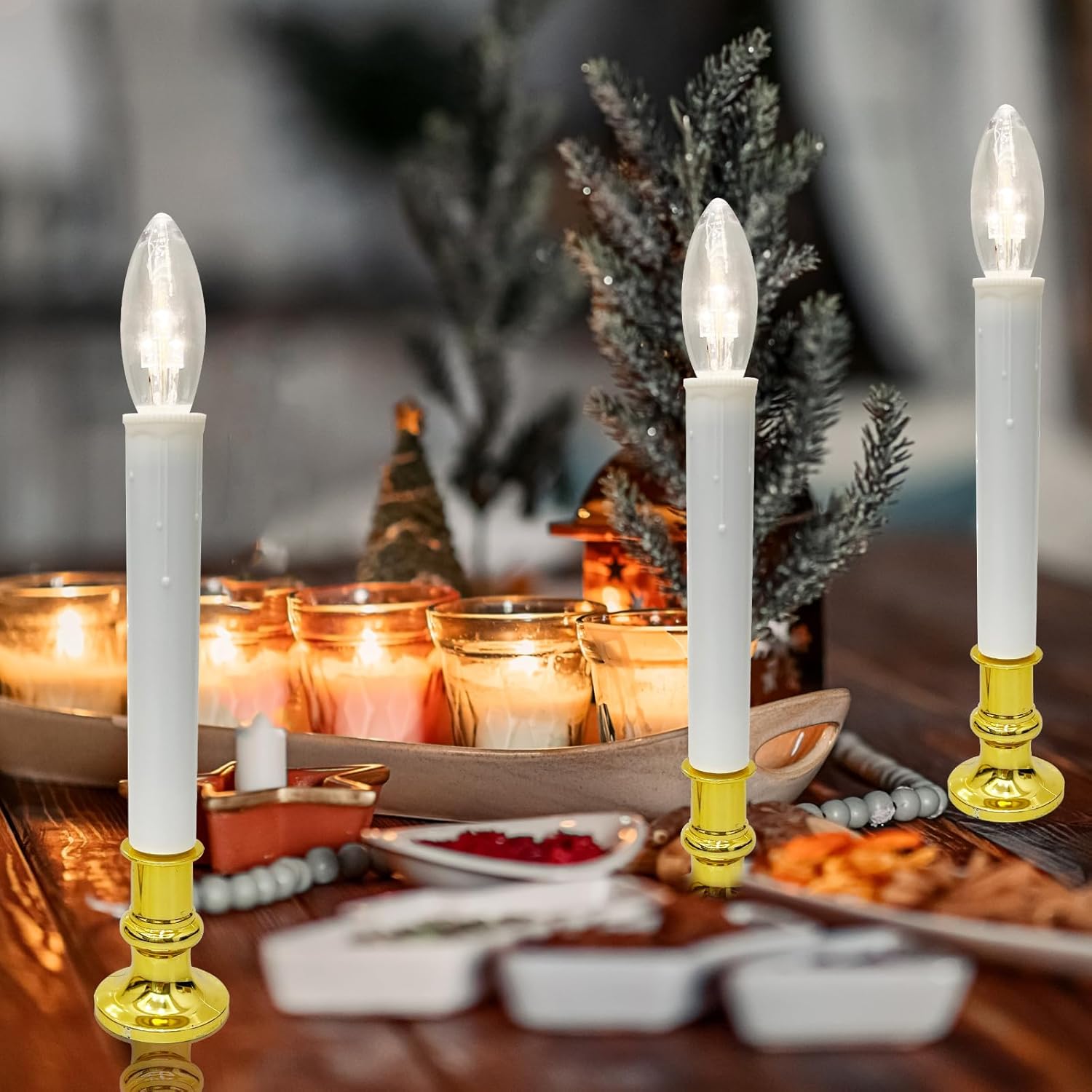 4 Pack Christmas Battery Operated LED Window Candles with Timer, Christmas Window Candles Lights with 3V Ultra-Bright LED Bulbs for Halloween Decorations Indoor Windows Mantels Table , 4 Suction Cups - Image 6