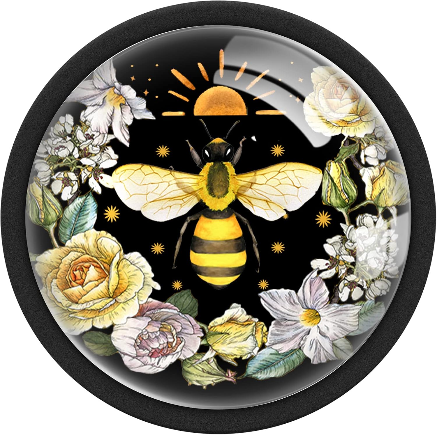 XunYee 12 Pcs Bee Dresser Cabinet Knobs Golden Bee Pattern Honeybee Decor Home Glass Round Furniture Knobs Wardrobe Pull Circle Cupboard Handles with Screws for Kitchen Door Home Bathroom Office