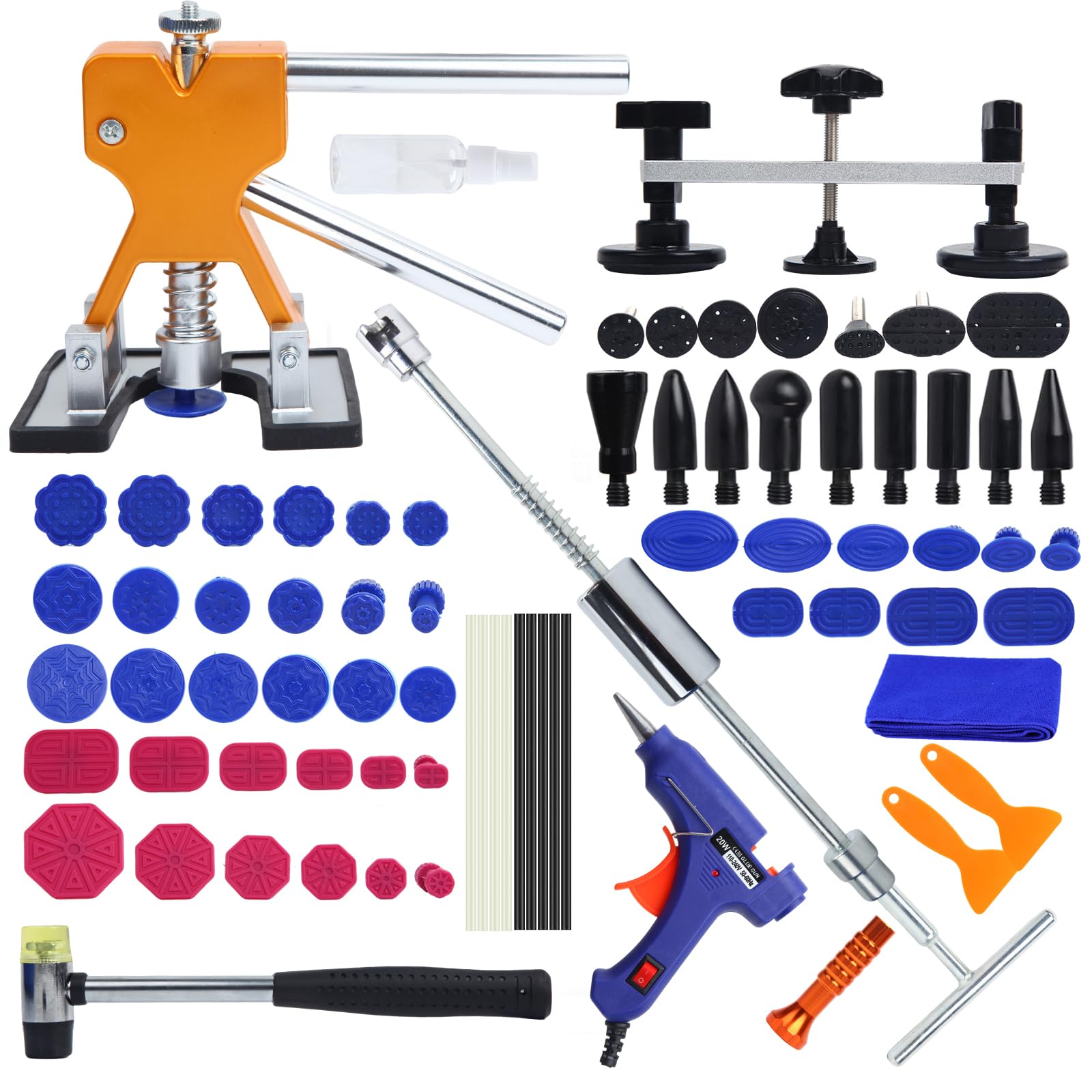 Dellen Reparaturset Auto, 78PCS Ausbeulwerkzeug, Beulenzieher Auto, Ausbeulwerkzeug Karosserie, PDR Werkzeugset mit Ausbeul-Gleithammer, Dellenlifter, Brückenabzieher, Heißklebepistole & Klebepads