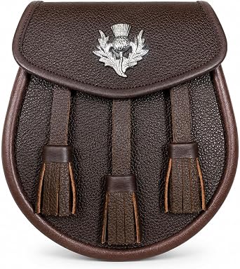 Scottish Leather Sporran for Kilt Traditional Dress Sporran with Button or Thistle Badge Black | Brown
