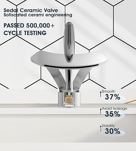 Miniatura 6 de Elegante grifo de fregadero de recipiente cromado, moderno grifo de baño de una sola manija, grifo de lavabo alto de un solo orificio con línea de