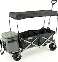 Vista 7 de Vagón creativo de lujo plegable y resistente al aire libre con toldo, mango ajustable para campamento, ruedas giratorias todo terreno, capacidad