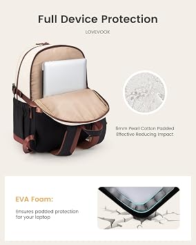 LOVEVOOK Laptop Backpack for Women with Giant Tumbler Holder,15.6 Inch Laptop Computer Bag Travel Backpack Purse,Waterproof Work Business Backpack College Bookbag Teacher Bags,Beige-Black-Brown