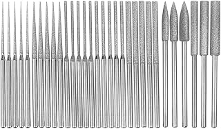 31 Pcs 1/8" Shank Long Diamond Particle Mounted Reaming Burr | Diamond Mounted Bead Reamer Stone Carving Set for Agate, Gemstone, Rock, Glass, Ceramics, for Drill Rotary Tools