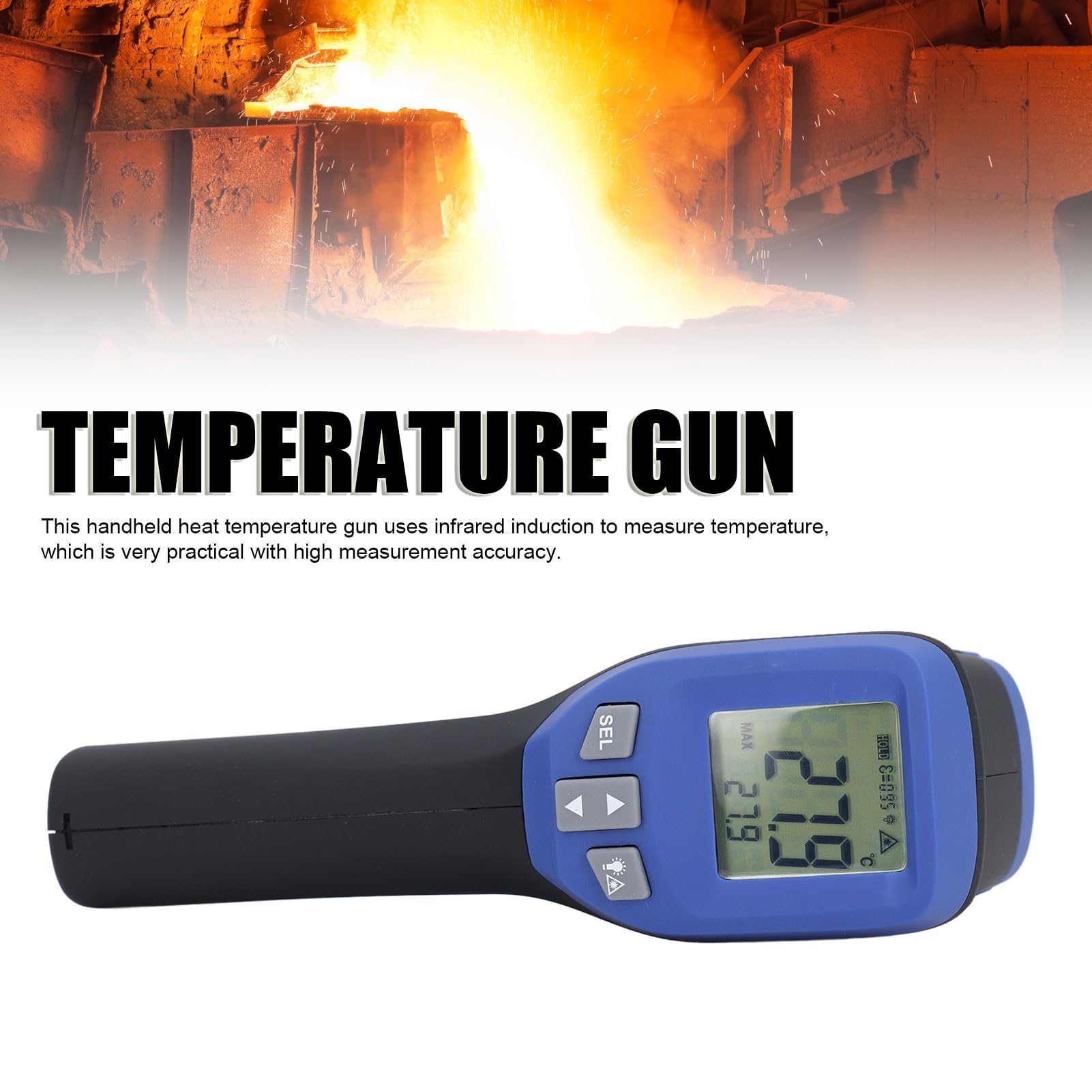 Pistolet do termometru na podczerwień Bezkontaktowy, przemysłowy czytnik temperatury z zakresem od -30 do 1350 stopni Celsjusza do konserwacji maszyn chemicznych i urządzeń
