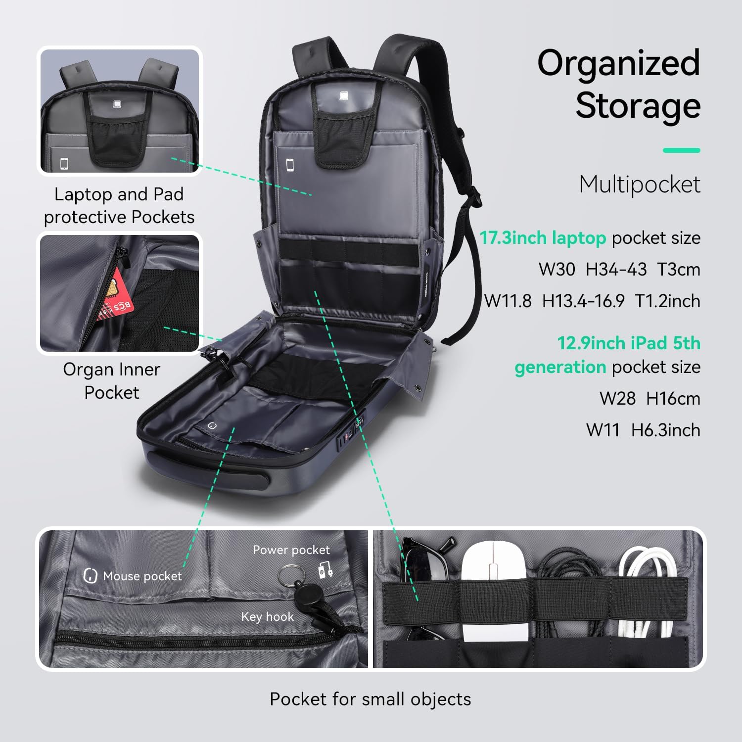 MARK RYDEN Laptop Backpack for Men, Hard Shell Anti-Theft Backpack with TSA Approved Lock and USB Charging Port, Business Backpack for Working, Commuting