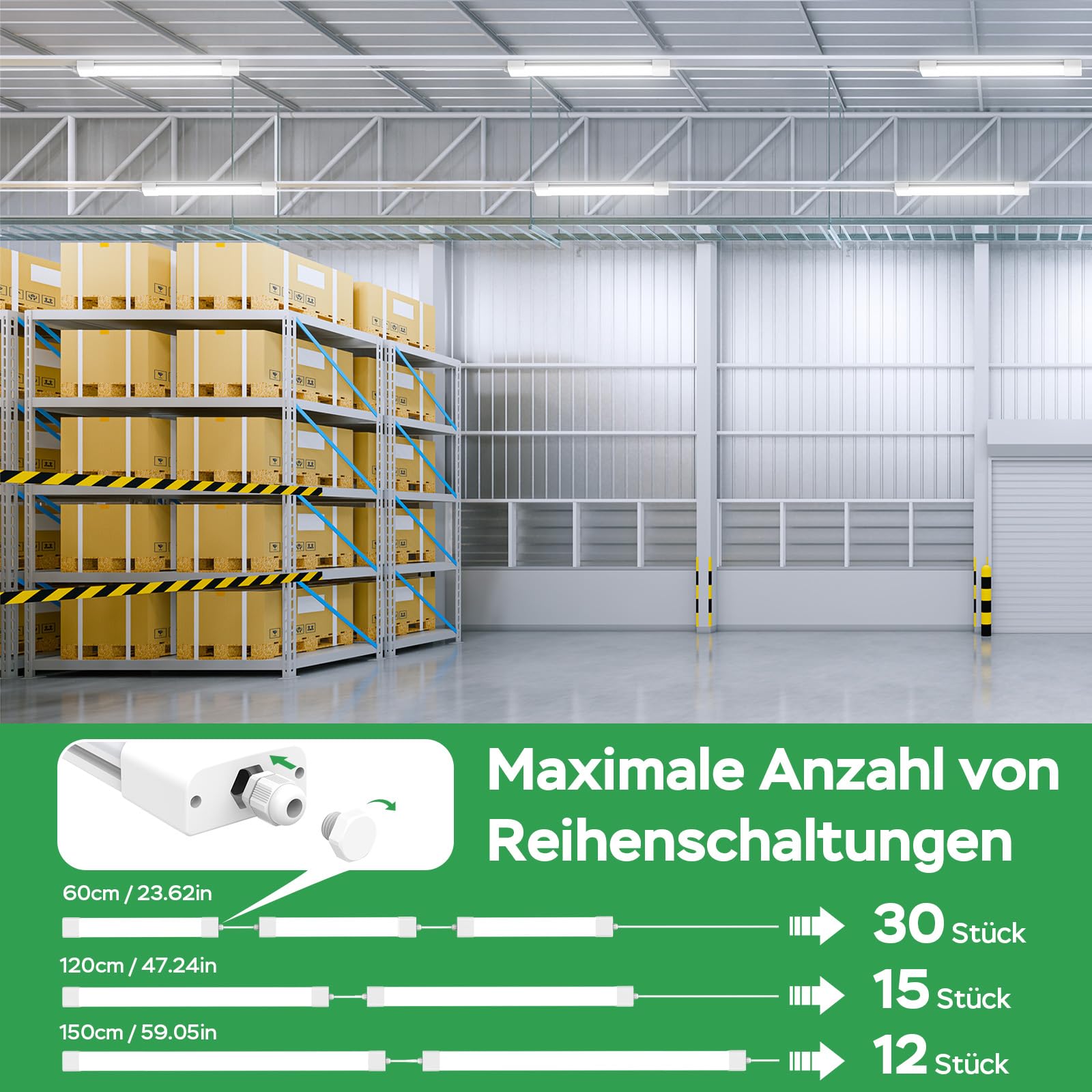 Modlicht Feuchtraumleuchte Led 60cm, 18W 1980LM werkstattlampe 4000K Neutralweiß, LED Deckenleuchte IP65 Wasserfest Wannenleuchte, kellerlampe für Büro Keller Garage Lager