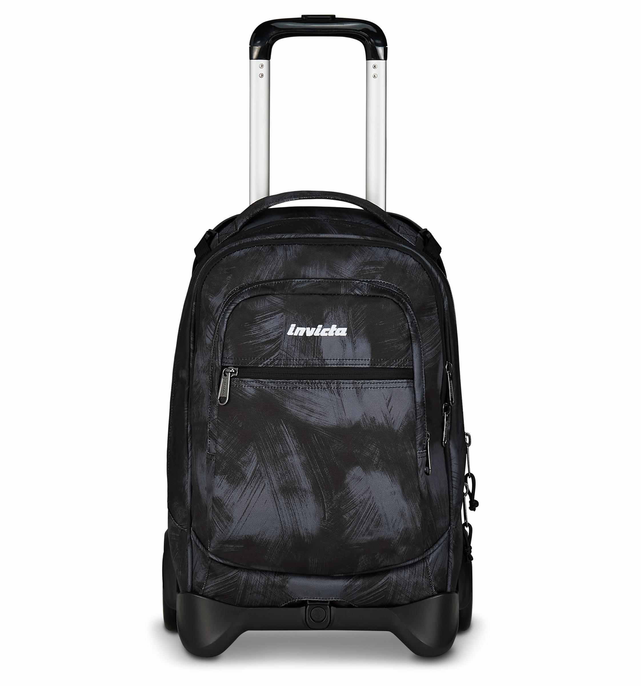 Invicta Trolley Scuola Plug, Nero, 3 in 1, Zaino Doppio Scomparto Con Carrello Sganciabile, Tasca Per PC, Tasca Per Borraccia, 34 lt, Scuola Media e Superiore, Viaggio, Zaino Ragazzo