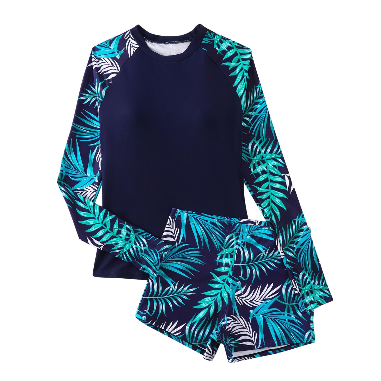 Generisch 2026 Trajes de baño para mujer Traje de baño Rashguard de dos piezas para mujer, manga larga, UPF 50+, bañador con parte inferior Boyshort-short