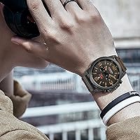 Vista 5 de Reloj de acero inoxidable con correa de cuero, estilo clásico, casual, resistente al agua, cronógrafo, fecha, y cuarzo analógico