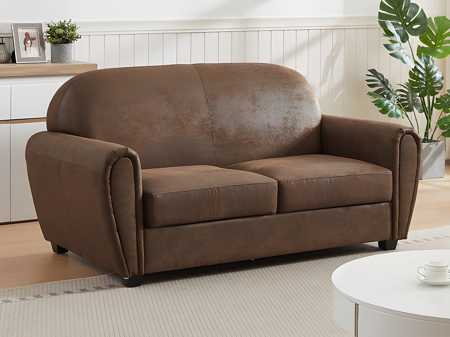 Vente-unique - Canapé 3 Places en Microfibre Aspect Cuir Vieilli Club Victory III