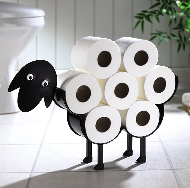 Baabara The Sheep Toilet Paper or Towel Holder  Freestanding Metal Modern Novelty Loo Roll Bathroom Stand  Holds 7 Rolls, H32 x W50 x D10cm