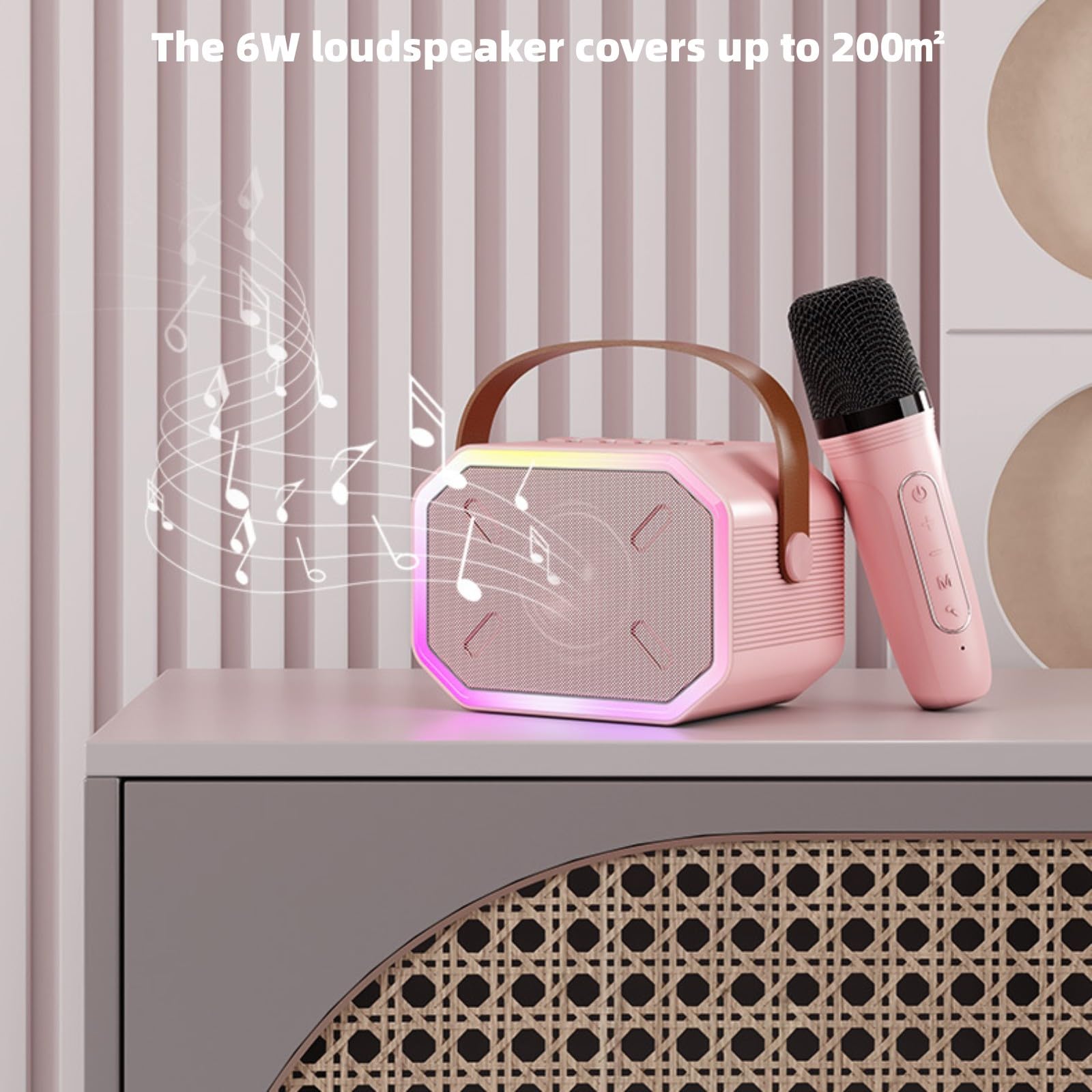 Zabawki do karaoke dla chłopców i dziewcząt z mikrofonem 1/2, przenośna maszyna do karaoke ze światłem LED, głośnik Bluetooth z bezprzewodowymi mikrofonami, prezenty dla dzieci i dorosłych, domowe