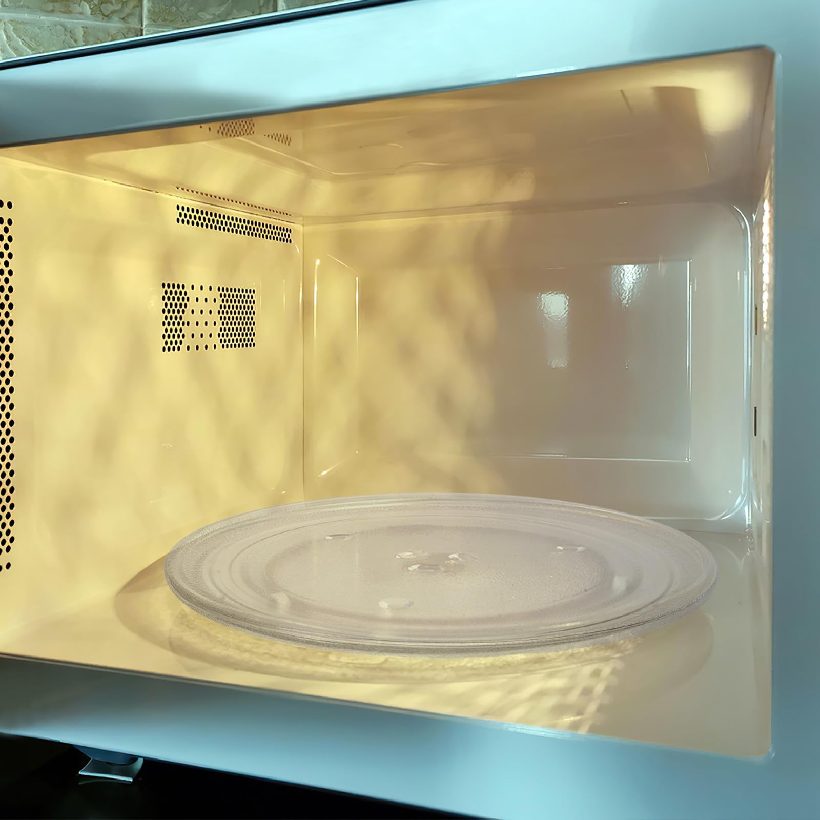 Plato de Vidrio para Microondas 27.2 Cm Fondo Plano y Soporte Giratorio, Resistente Calentamiento Uniforme para Preparación de Alimentos en Cocina