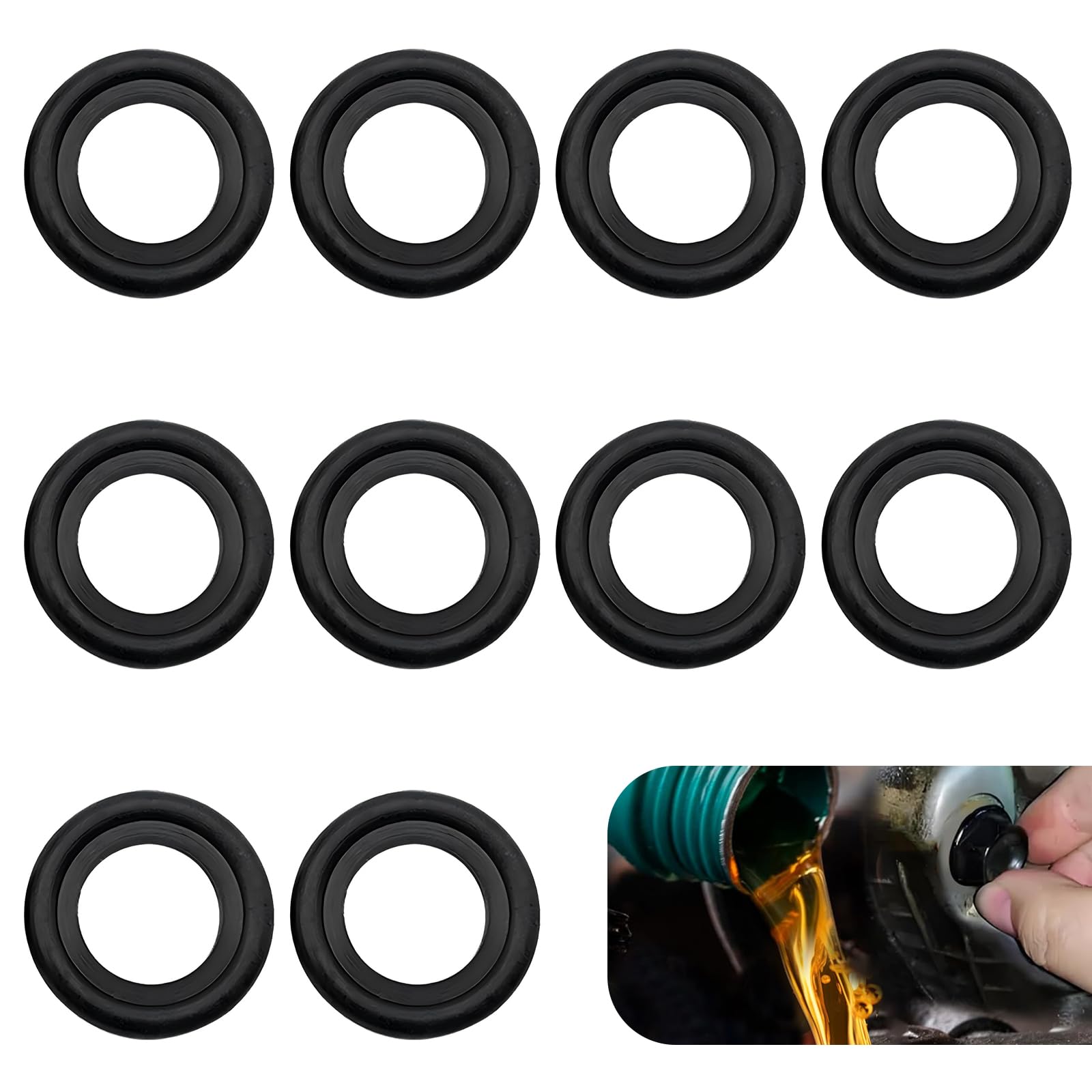 Pack-10 M14 Oil Pan Drain Screw Gasket, Anti-stretch Rubber Seal Washer, Replacement OEM #F5TZ-6734-BA 097-139 5066453 72907 20453 Accessories, Compatible with Ford Lincoln (Black)