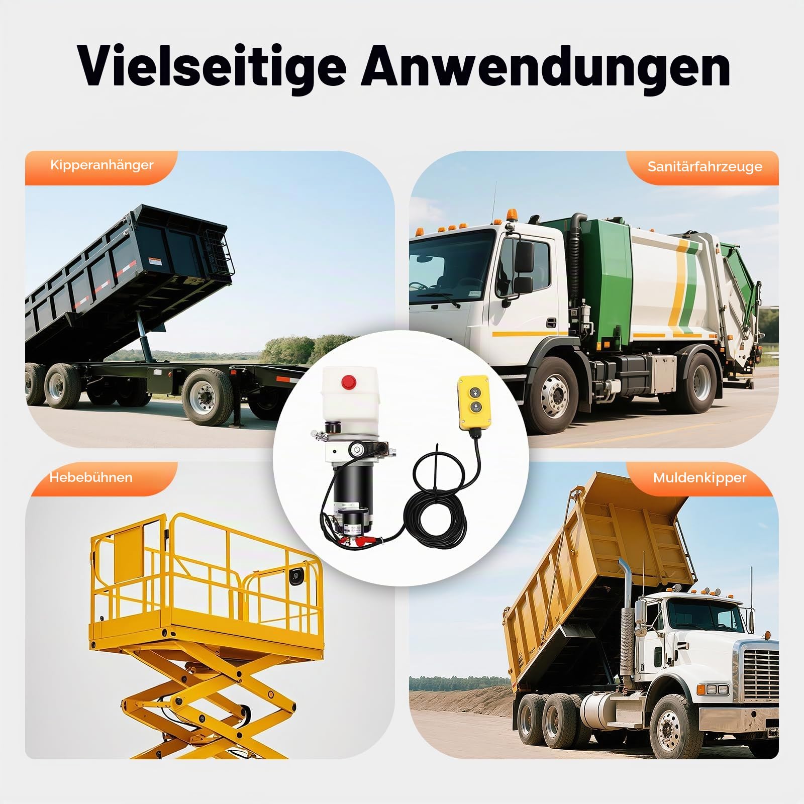 Elektrische Hydraulikpumpe 2850rpm,Hydraulikaggregat Einzeln Wirkender Magnetbetrieb, Mit Fernbedienung, 1.5 L, Hydraulische Stromversorgung FüR Kipplaster, Entladung, Kranheben