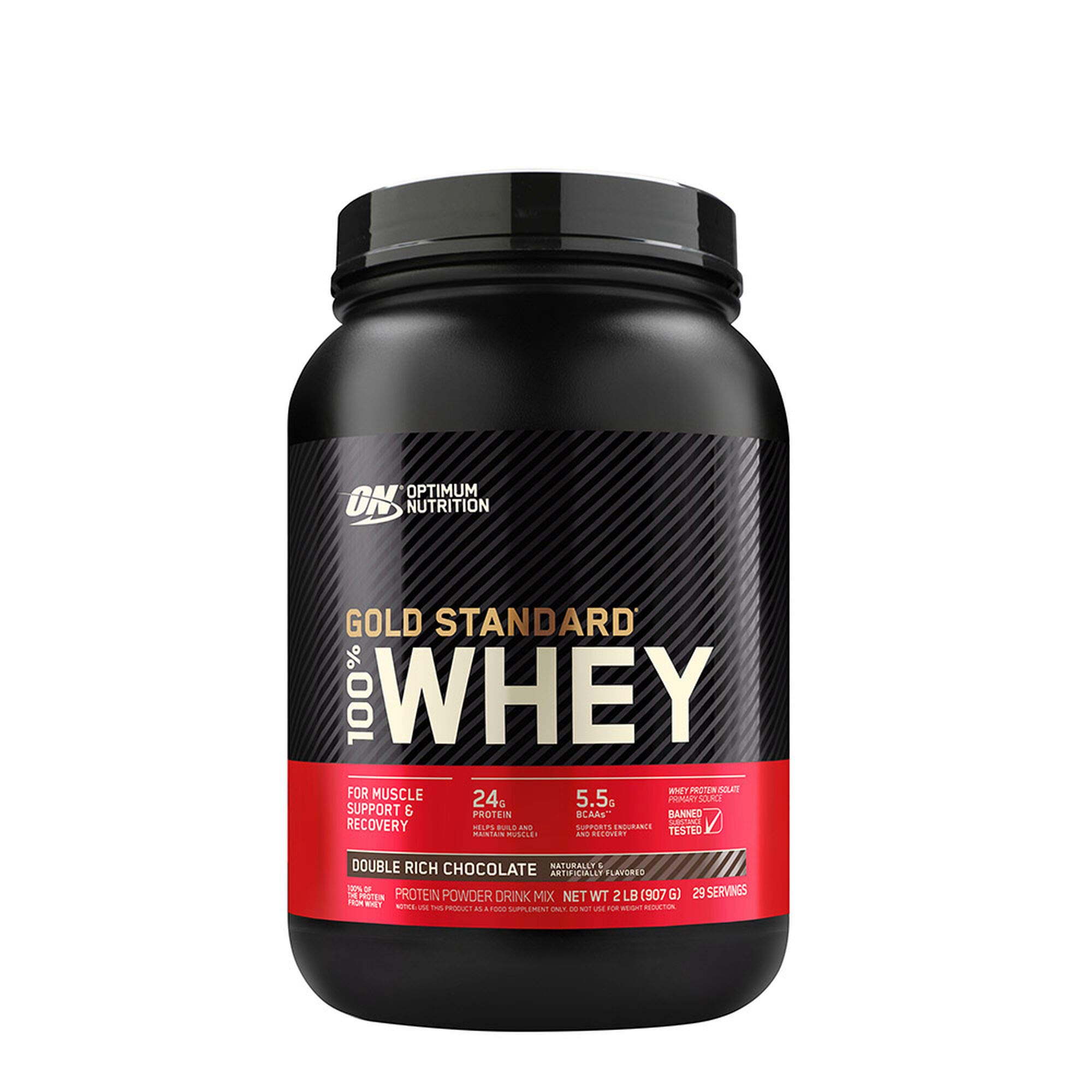 Optimum Nutrition (ON) Gold Standard 100% Whey Protein Powder Primary Source Isolate, 24 Grams of Protein for Muscle Support and Recovery - Double Rich Chocolate, 2 Lbs, 29 Servings (907 Grams)