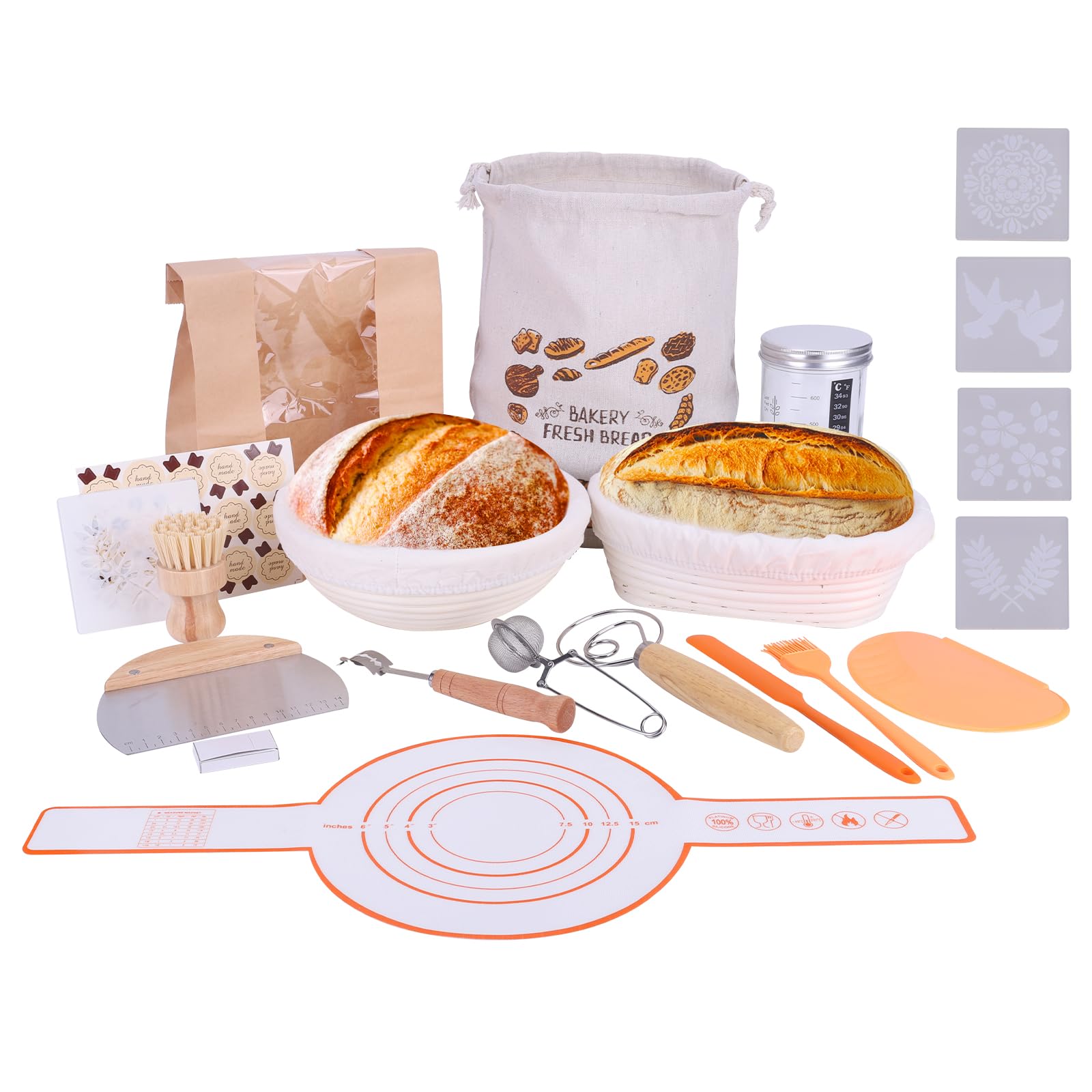 Accessoires de cuisson à pain, panier de fermentation pour démarreur au levain, panier de fermentation à pain avec verre de démarrage, kit de cuisson à pain, kit de démarrage parfait, excellent cadeau