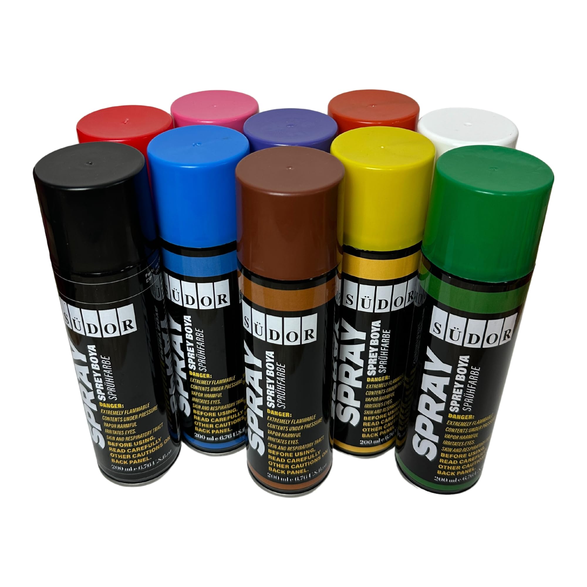 SÜDOR Lot de Peintures Aérosol 200 ml – Peinture Aérosol Brillante à Séchage Rapide pour Bois, Métal, Pierre, Verre et Murs – Graffiti & Décoration (10 Couleurs)