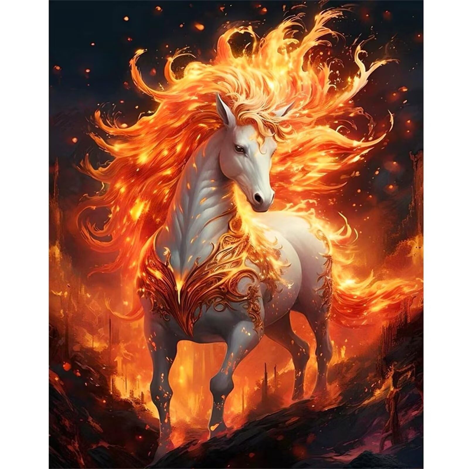 Lituor Feuerpferd Diamond Painting Erwachsene Kits,Vierkant DIY 5D Diamond Painting Bilder,Strass Kunst Mosaik Kits Malen Nach Zahlen Voll Cross Stickerei Malerei Kits für Home Wand Décor 100x130 cm