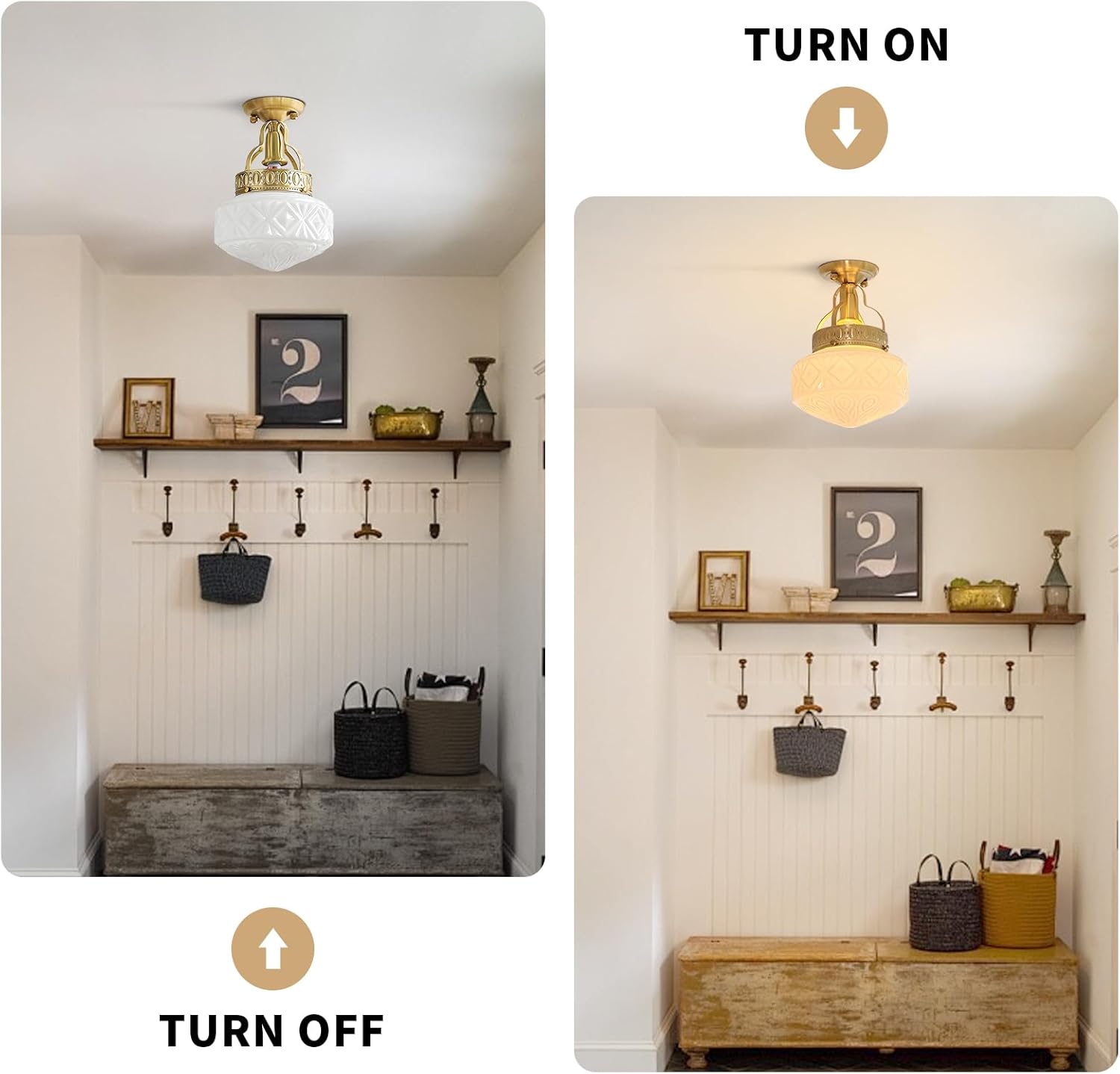 KCO Lighting Vintage Milk Glass Ceiling Light Fixture Brass Gold Kitchen Ceiling Light Fixtures Mid Century Globe Ceiling Lamp Industrial Hallway Ceiling Lighting