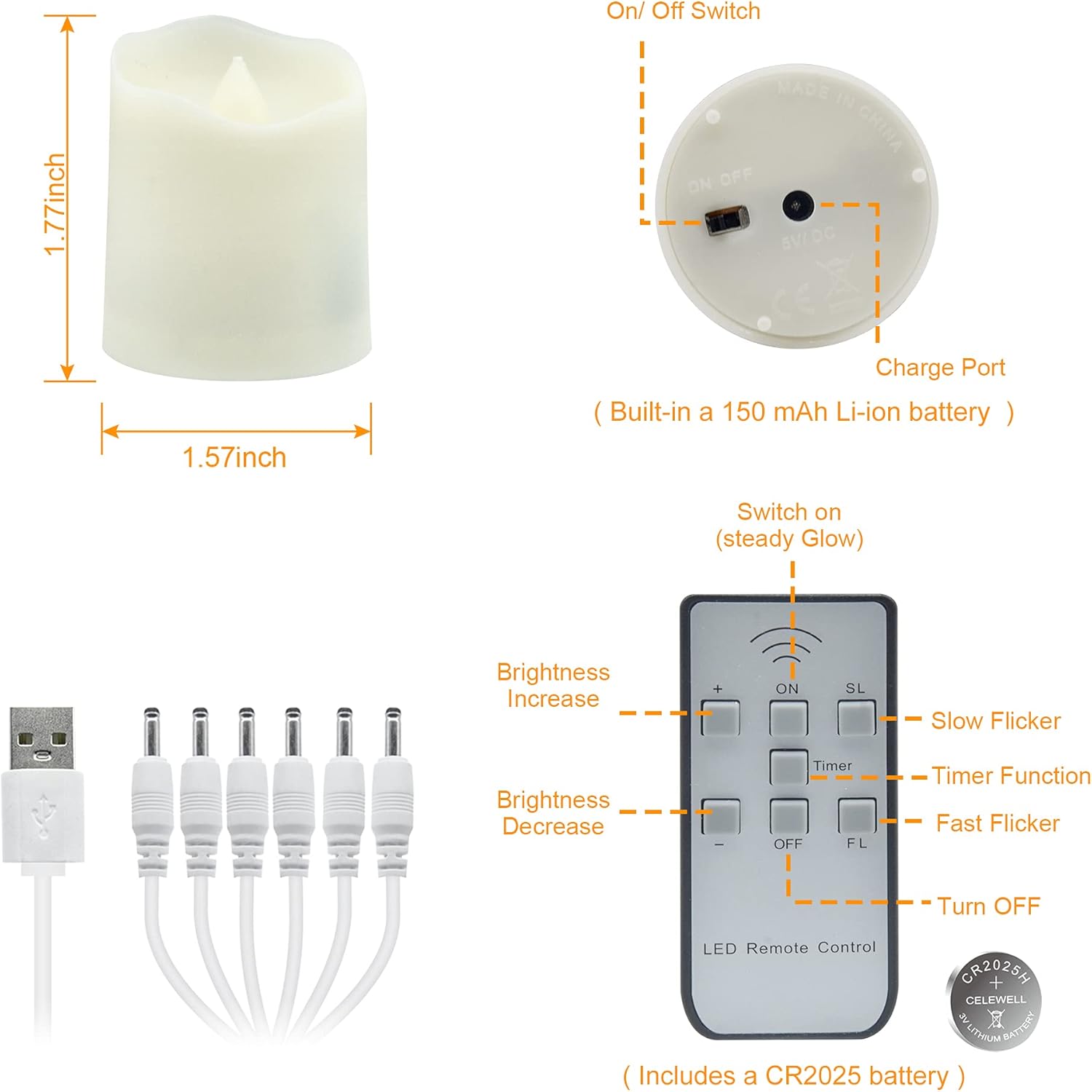 Daord Rechargeable LED Tea Lights USB Flameless Warm White Votive Candles with Remote Battery Flickering Tealights Candle for Halloween Christmas Romantic Home Decoration (6 Packs,Warm White)
