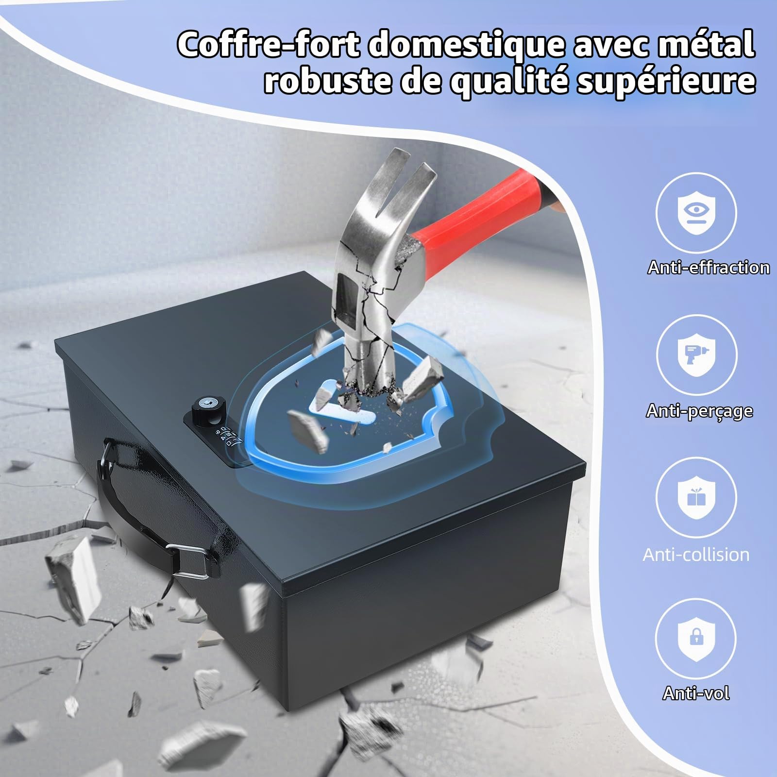 Coffre-Fort Ignifuge Portable Avec Serrure À Code Et Clés - Coffre-Fort Ignifuge Et Étanche Pour La Maison Avec Poignée - Protection Pour Argent, Médicaments, Documents A4 (32,5 x 21,5 x 11,5 cm)