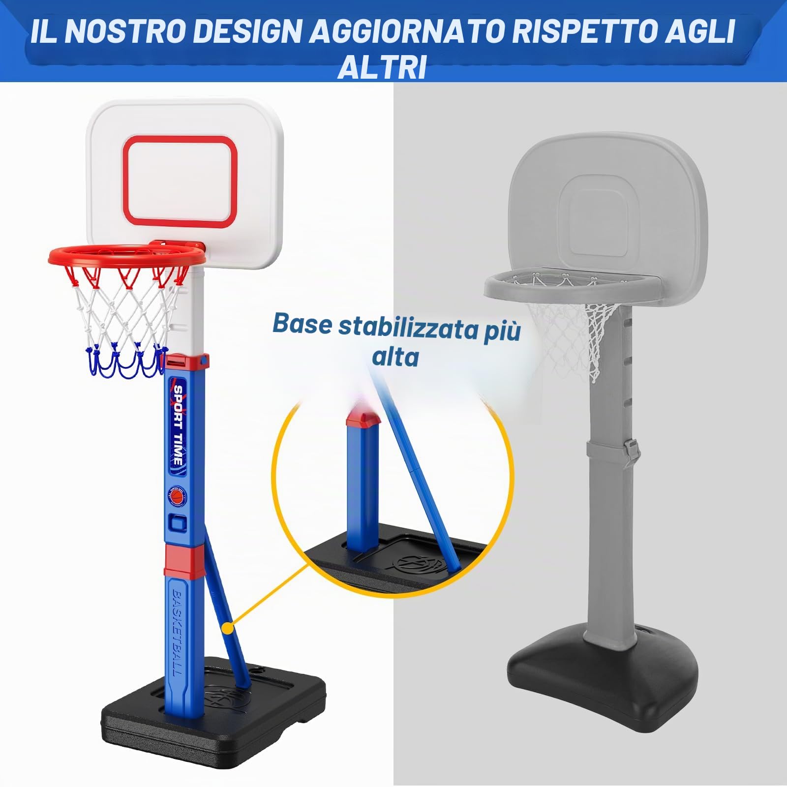 HYES Cestino da basket per bambini 3-5, regolabile in altezza, mini cestino da basket per interni ed esterni, con 4 palline, giocattolo da basket, regalo per ragazzi e ragazze (114-139 cm)