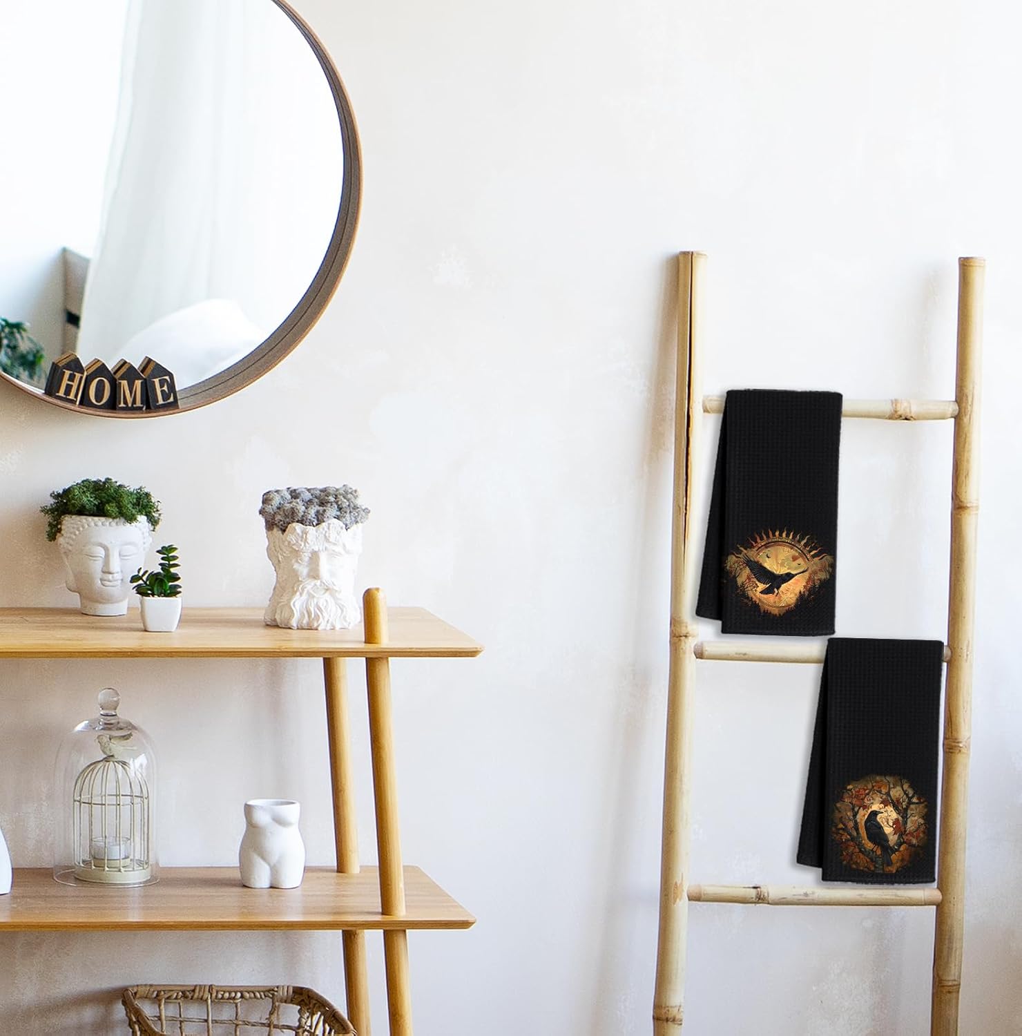 Gothic Black Raven Kitchen Towels Set of 2, Dark Academia Medieval Dish Tea Towels for Kitchen, Goth Cottagecore Black Crow Hand Towels for Bathroom, Gothic Gifts for Women, 16x24 Inch - Image 5