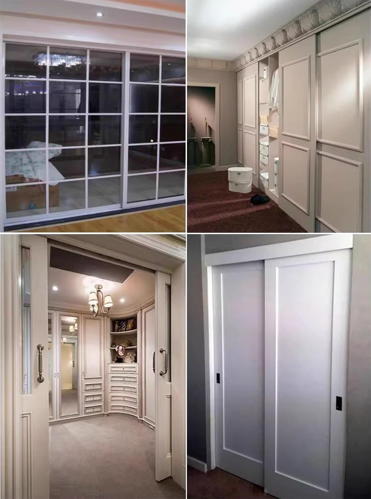 Kit de herrajes para puerta de armario corrediza para puertas de derivación, sistema de riel colgante superior de doble pista, longitud ajustable para instalación personalizada