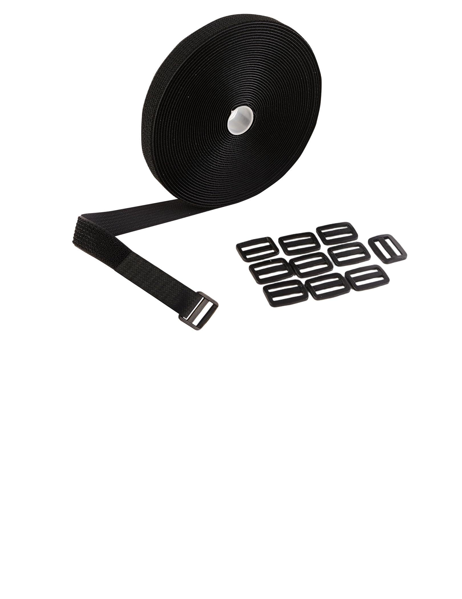 Photo 1 of 0.8" × 32Ft Hook-and-Loop Straps with 50 Buckles, Adjustable Fastening Cable Straps, Cut-to-Length Reusable Nylon Fastening Strap for Organizer and Cable Management, Black