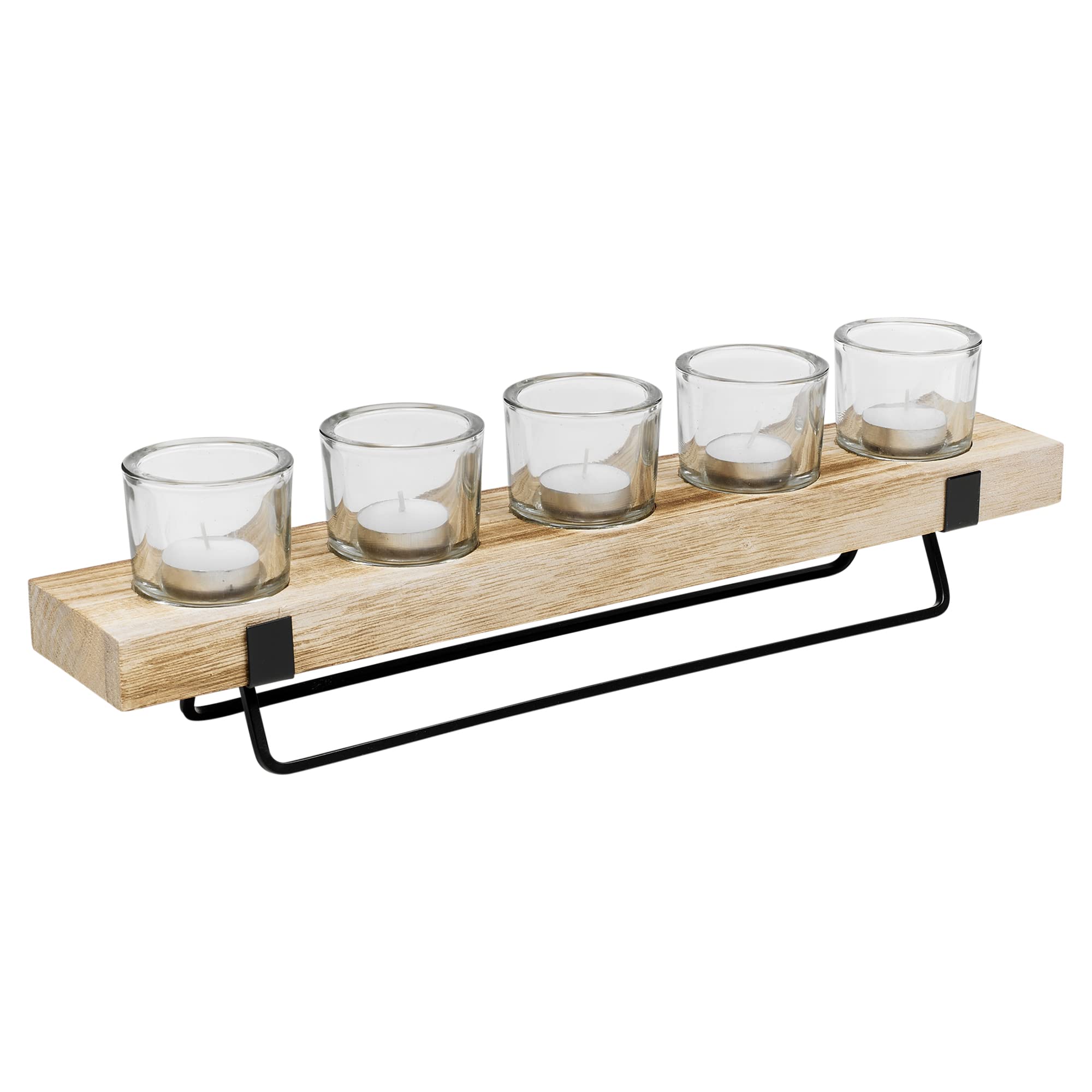 URBNLIVING Natural Wood, Metal, Glass Tealight Candle Display tray Holder Set, suitable for Home, Weddings and other Events