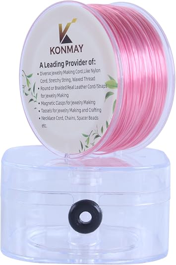 KONMAY 0.8mm Peach Spandex Elastic String with Dispenser, Soft Stretch Beading Cord, 90 Yards for Bracelets, Necklaces & Jewelry Making