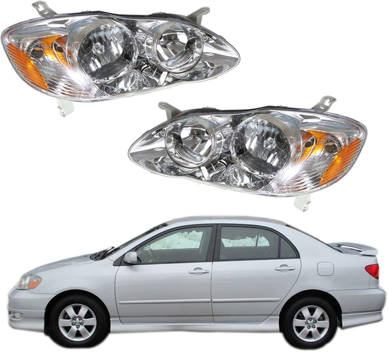 waltyotur Replacement for 2003 2004 2005 2006 2007 2008 Toyota Corolla Headlight Assembly Head Lamps Headlights Pair Left+Right