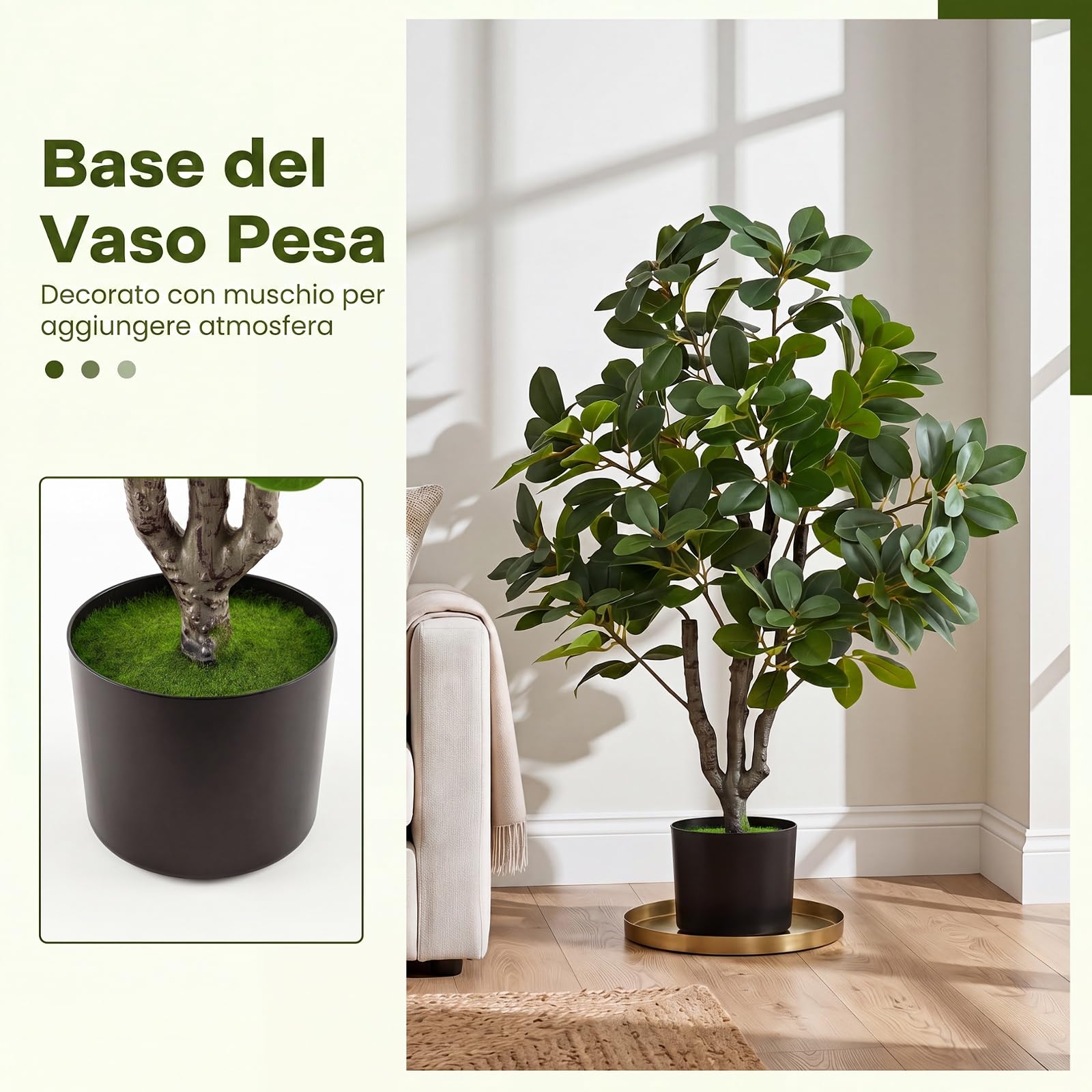 COSTWAY Pianta Finta, Ficus Finto da Interno e Esterno (80 cm) | Albero Artificiale con Rami Realistici, Foglie Fitte e Vaso Zavorrato, per Salotto, Ufficio, Hotel, Balcone e Giardino