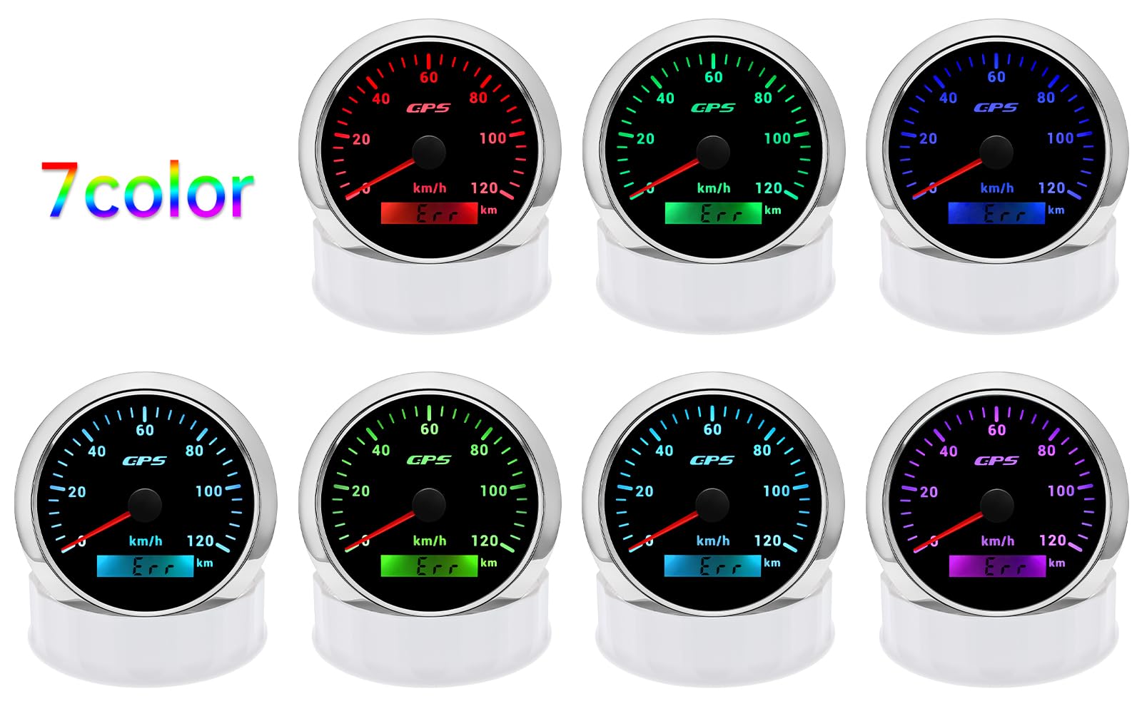 Tachimetro GPS da 85 mm, contachilometri 0-120 km/H, impermeabile, IP67, 7 colori, per auto, barca, yacht, 12 V/24 V