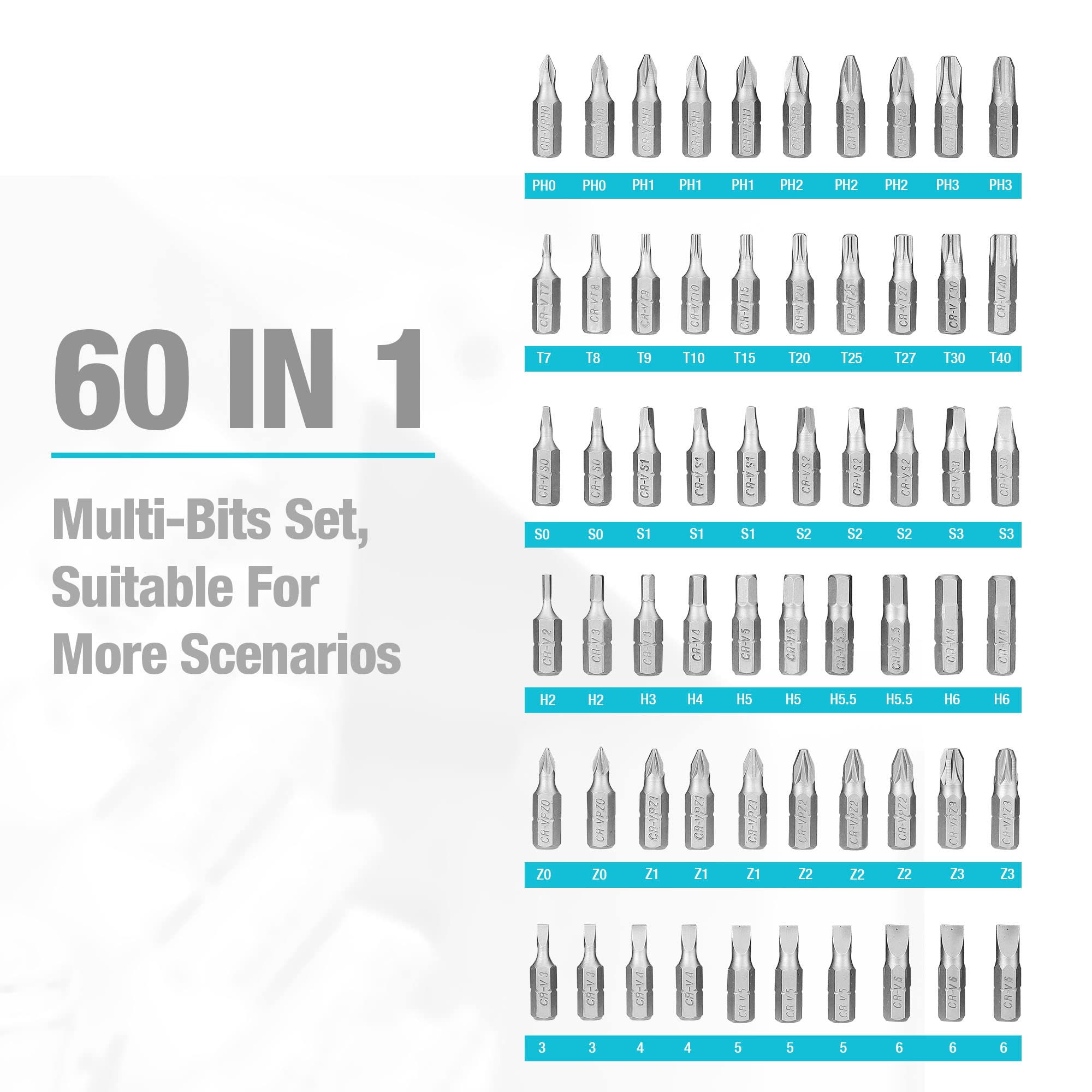 DURATECH Set di Cacciaviti 60 in 1, Set di Cacciaviti Multifunzionali (Piatta, Phillips, Torx, Hex), Design di Stoccaggio, Adatto alla Manutenzione delle Macchine e alle Riparazioni Quotidiane